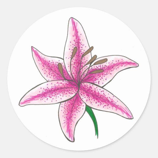 Sticker Rond Baby shower de mariée rose Lily Jardin floral (Devant)