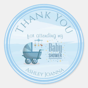 Sticker Rond Baby shower de Merci bleu personnalisé