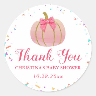 Sticker Rond Baby shower de Merci Citrouille rose Aquarelle