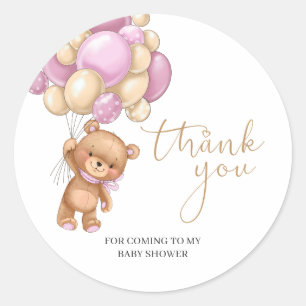 Sticker Rond Baby shower de Merci de ballons roses Teddy Bear