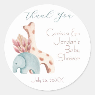 Sticker Rond Baby shower de Merci de jouets Boho Elephant Giraf