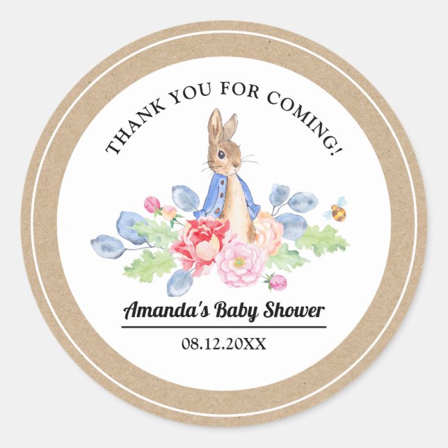Sticker Rond Baby shower de Merci de lapin doux (Devant)