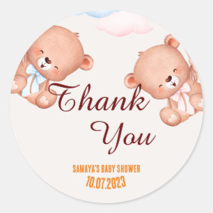Sticker Rond Baby shower de Merci de l'ours en peluche