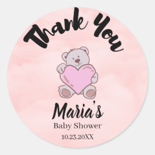 Sticker Rond Baby shower de Merci de l'ours en peluche