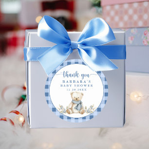 Sticker Rond Baby shower de Merci de l'ours En vichy en peluche