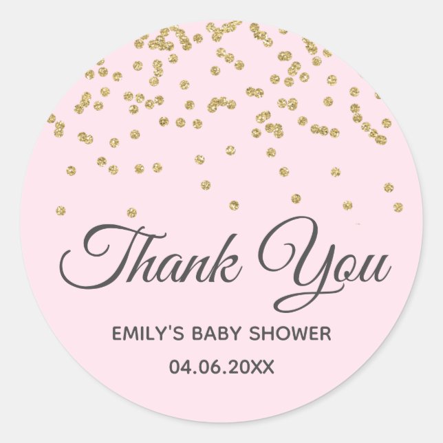 Sticker Rond Baby shower de Merci de Parties scintillant en or  (Devant)