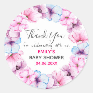 Sticker Rond Baby shower de Merci de  rose fleuri
