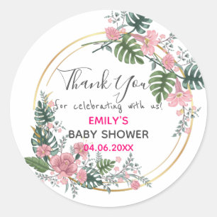 Sticker Rond Baby shower de Merci de  rose fleuri