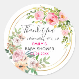 Sticker Rond Baby shower de Merci de  rose fleuri