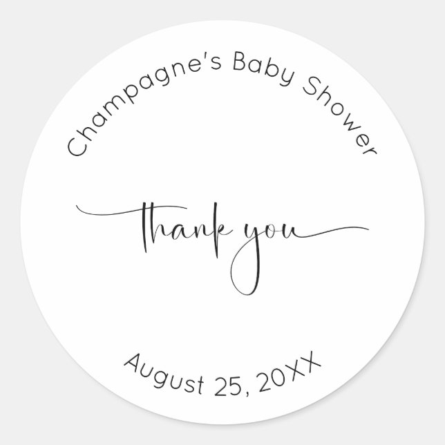 Sticker Rond Baby shower de Merci de script moderne (Devant)