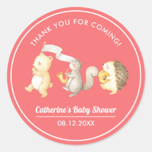Sticker Rond Baby shower de Merci des animaux des bois