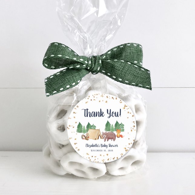 Sticker Rond Baby shower de Merci des animaux des bois (Créateur téléchargé)