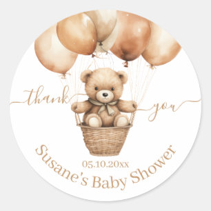 Sticker Rond Baby shower de Merci d'ours en peluche volant