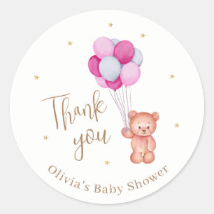 Sticker Rond Baby shower de Merci en  rose Teddy