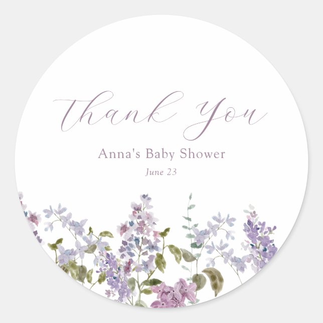 Sticker Rond Baby shower de Merci Lilac et Lavender (Devant)