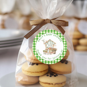 Sticker Rond Baby shower de Merci vert En vichy cultivé localem