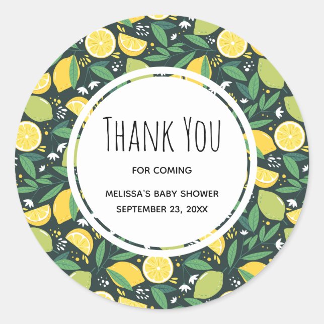 Sticker Rond Baby shower de Motif de citron jaune et de citron  (Devant)