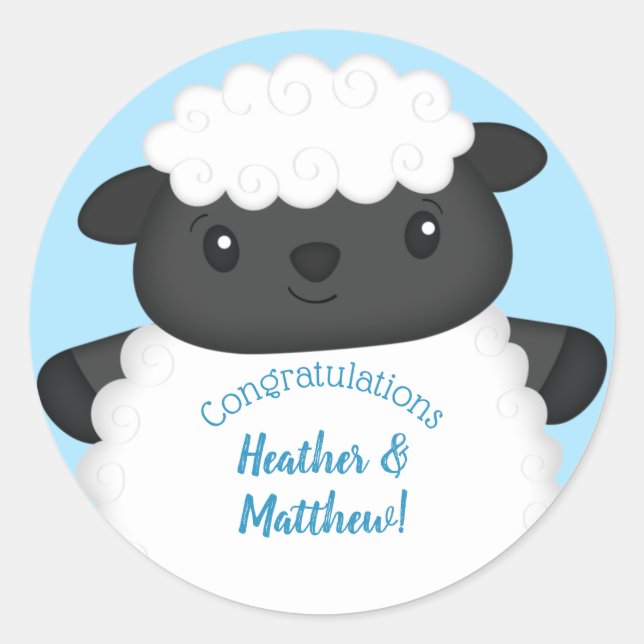 Sticker Rond Baby shower de mouton ferme Blue Boy (Devant)