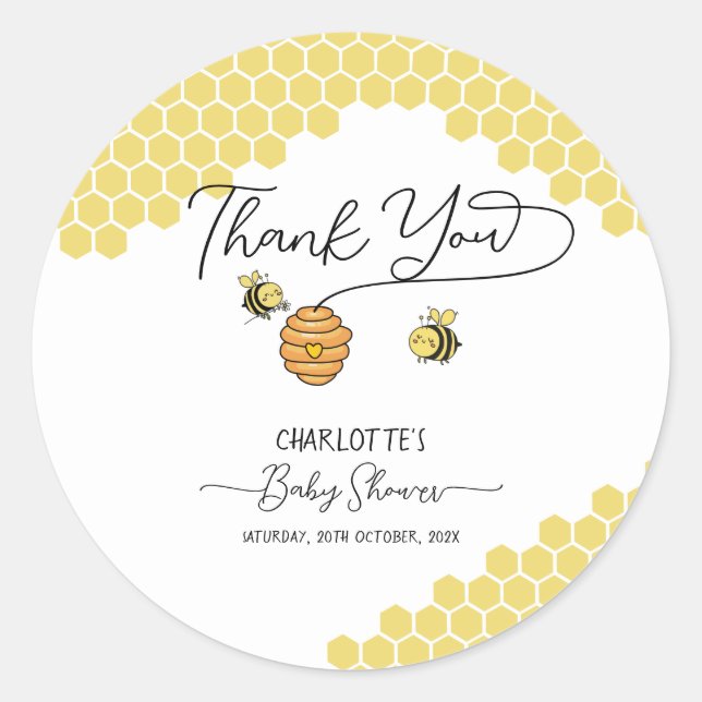 Sticker Rond Baby shower de nid d'abeille mignonne (Devant)