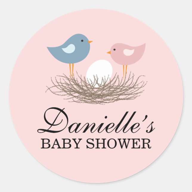 Sticker Rond Baby shower de nid d'oiseaux (Devant)
