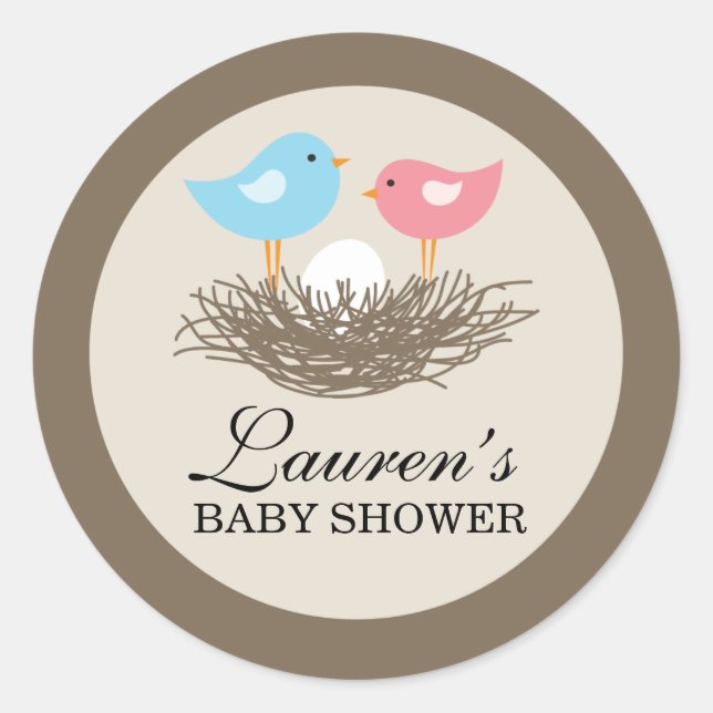 Sticker Rond Baby shower de nid d'oiseaux (Devant)