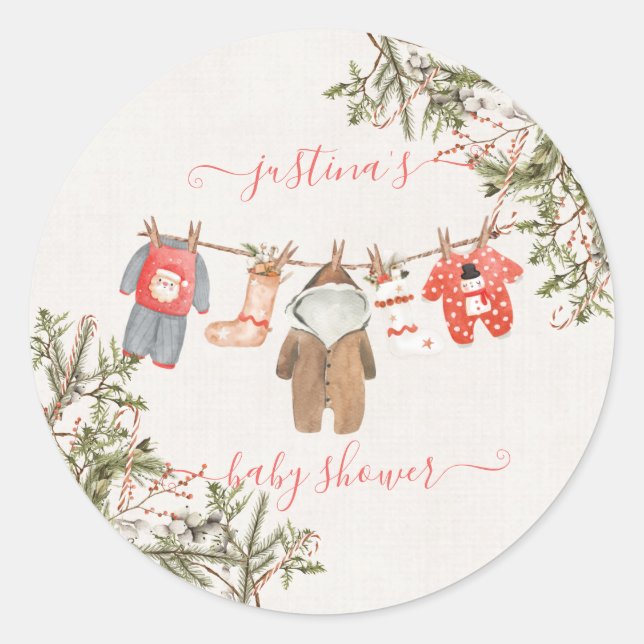 Sticker Rond Baby shower de Noël (Devant)