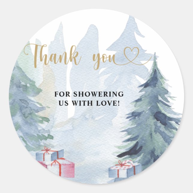 Sticker Rond Baby shower de Noël d'hiver merci (Devant)