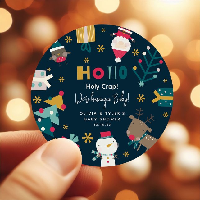 Sticker Rond Baby shower de Noël drôle 'Ho Ho Holy Crap' (Créateur téléchargé)