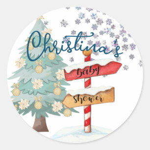 Sticker Rond Baby shower de Noël du Pôle Nord