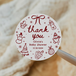 Sticker Rond Baby Shower de Noël Fantaisiste Dessiné à la Main 