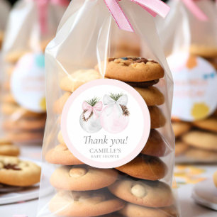 Sticker Rond Baby shower de Noël fille Merci