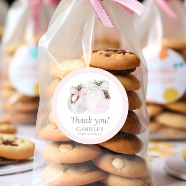 Sticker Rond Baby shower de Noël fille Merci (Christmas Girl Baby Shower Personalized Thank you sticker)