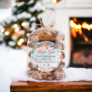 Sticker Rond Baby shower de Noël hivernal pour les animaux de l