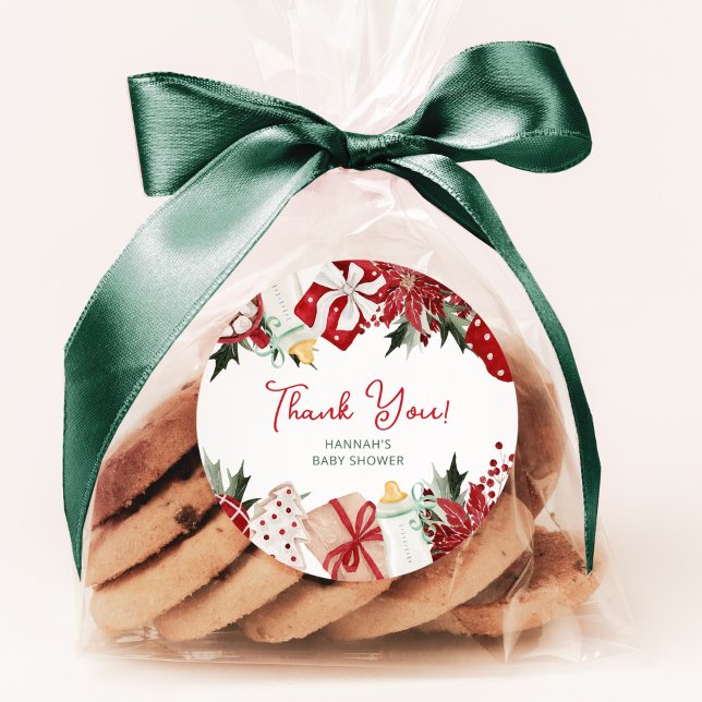 Sticker Rond Baby shower de Noël Merci Favor (Créateur téléchargé)