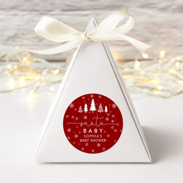 Sticker Rond Baby shower de Noël minimaliste rouge (Créateur téléchargé)