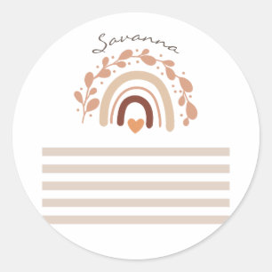 Sticker Rond Baby shower de nom personnalisé arc-en-ciel neutre