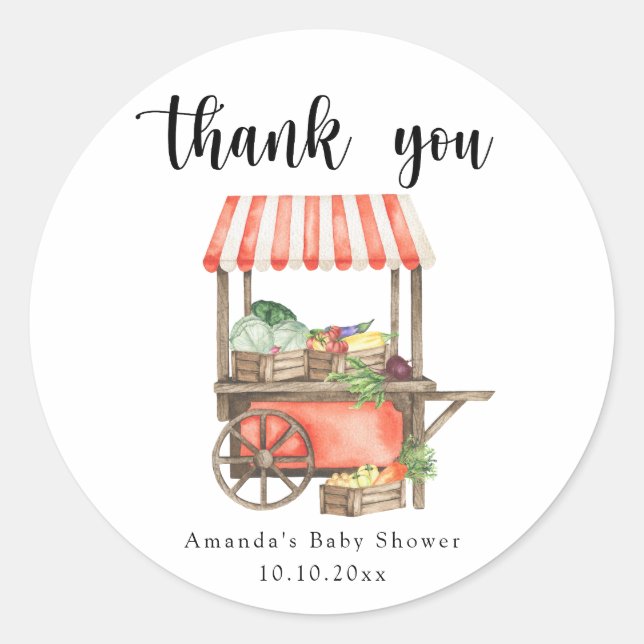 Sticker Rond Baby shower de panier de marché pour bébés cultivé (Devant)