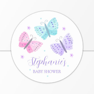 Sticker Rond Baby shower de papillons d'eau rose violet
