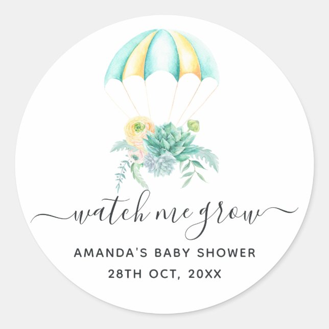 Sticker Rond Baby shower de parachute de bouquet floral (Devant)