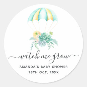 Sticker Rond Baby shower de parachute de bouquet floral