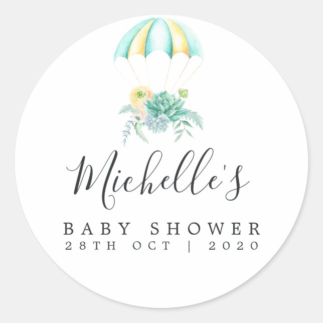 Sticker Rond Baby shower de parachute de bouquet floral (Devant)