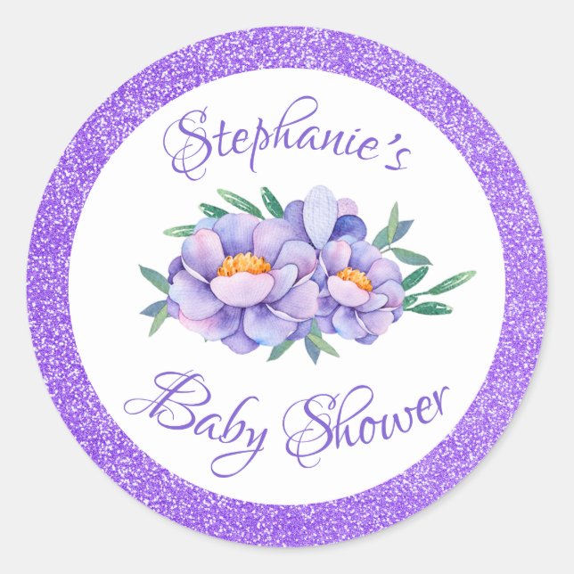 Sticker Rond Baby shower de Parties scintillant à l'aquarelle F (Devant)