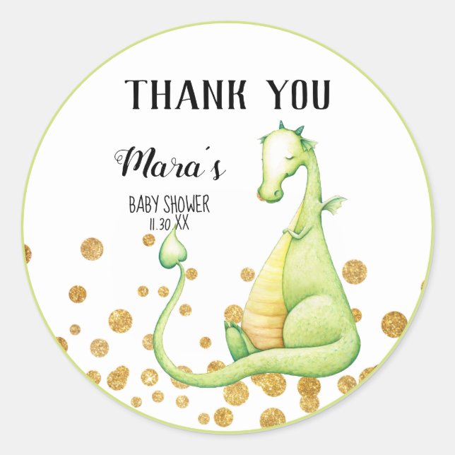 Sticker Rond *~* Baby shower de Parties scintillant de dragon v (Devant)