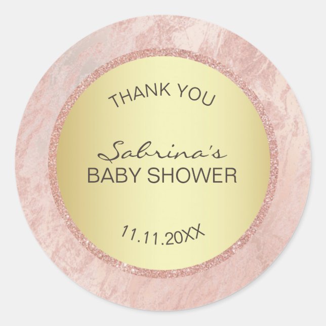 Sticker Rond Baby shower de Parties scintillant en or rose Rose (Devant)