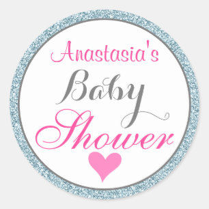 Sticker Rond Baby shower de Parties scintillant Fille Glam Pink