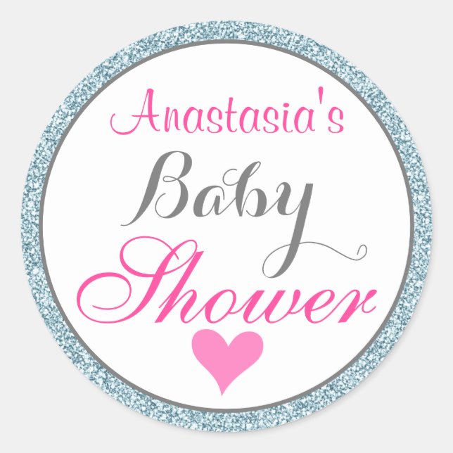 Sticker Rond Baby shower de Parties scintillant Fille Glam Pink (Devant)