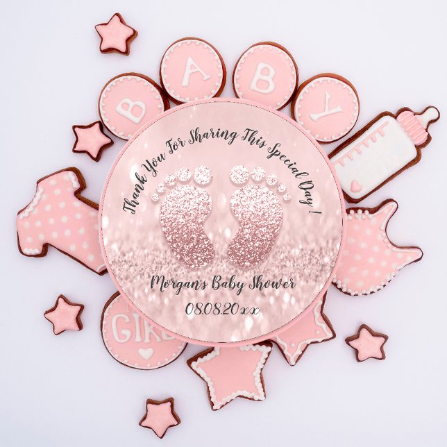 Sticker Rond Baby shower de Parties scintillant floue Favoriser (Blush Glitter Feet Baby Shower Favor Thank You Classic Round Sticker)