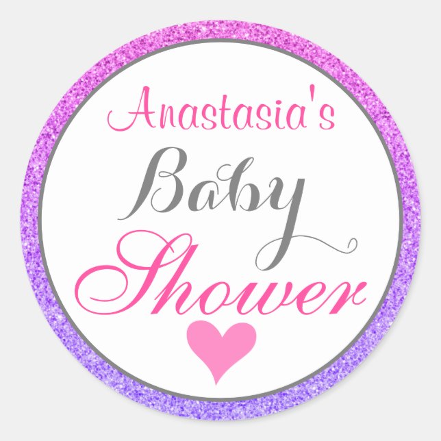 Sticker Rond Baby shower de Parties scintillant rose violet Fil (Devant)