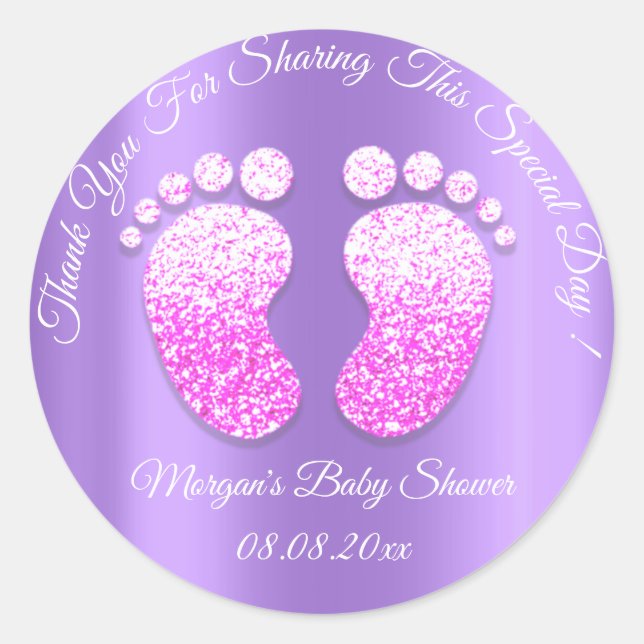 Sticker Rond Baby shower de Parties scintillant violet  Favoris (Devant)