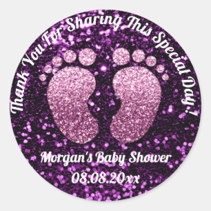 Sticker Rond Baby shower de Parties scintillant violet  Favoris